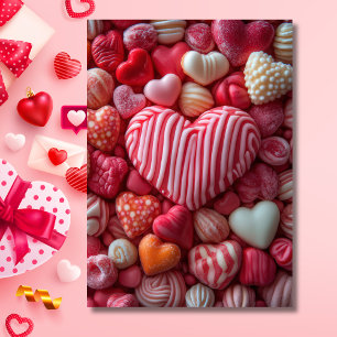 Pink Heart-shaped Candys Valentine's Greeting Card