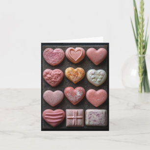 Pink heart shaped chocolates Valentine's Greeting Card