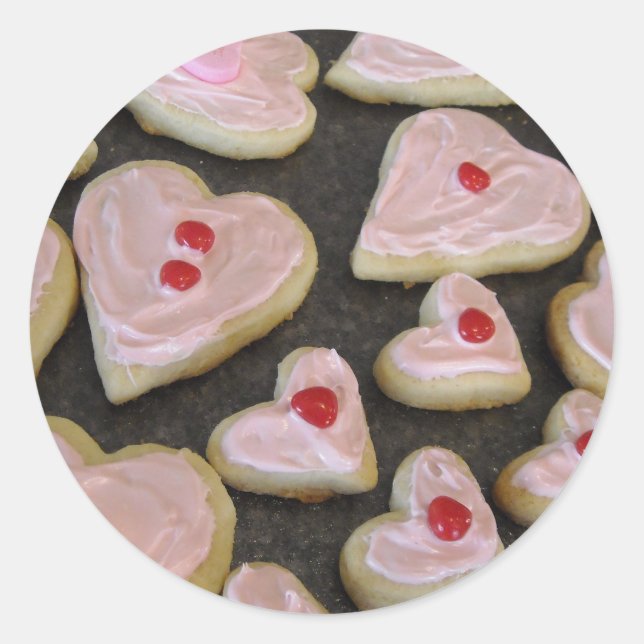 Pink Heart Shaped Cookies Classic Round Sticker (Front)
