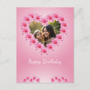 Pink heart-shaped dahlia blossoms, custom photo postcard
