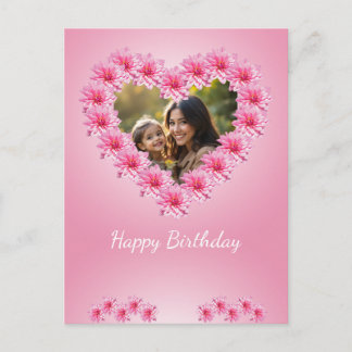 Pink heart-shaped dahlia blossoms, custom photo postcard