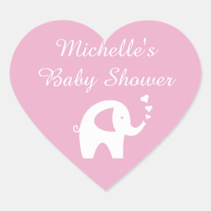 Pink heart shaped elephant baby shower stickers
