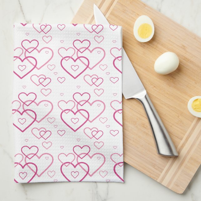 Pink Heart Shapes Pattern Tea Towel (Quarter Fold)