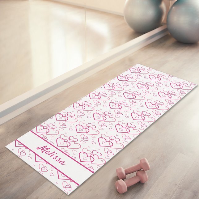 Pink Heart Shapes Pattern With Custom Name Yoga Mat (Disclaimer: This image is a digital mockup.)