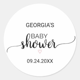 Pink Heart | Simple Calligraphy Baby Shower Favour Classic Round Sticker