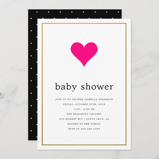 Pink Heart & Simple Typography Girl Baby Shower Invitation (Front/Back)