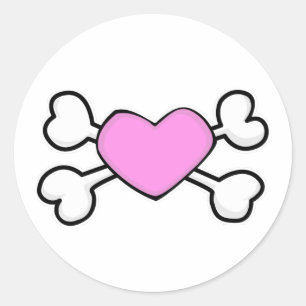 pink heart Skull and Crossbones Classic Round Sticker