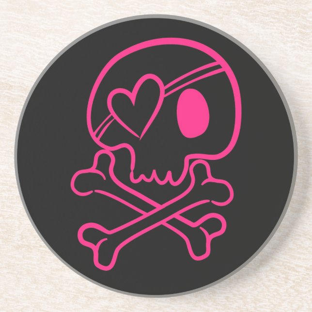 Pink Heart Skull and Crossbones Coaster (Front)