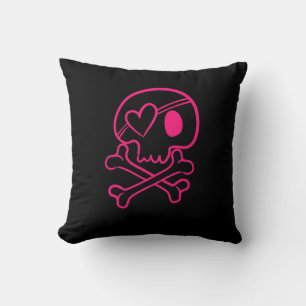Pink Heart Skull and Crossbones Pillow