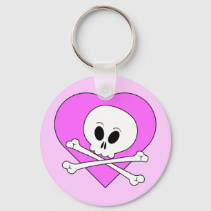 Pink Heart Skull Key Ring