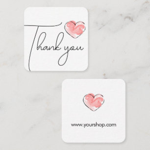 Pink Heart Small Business Thank You Insert Card