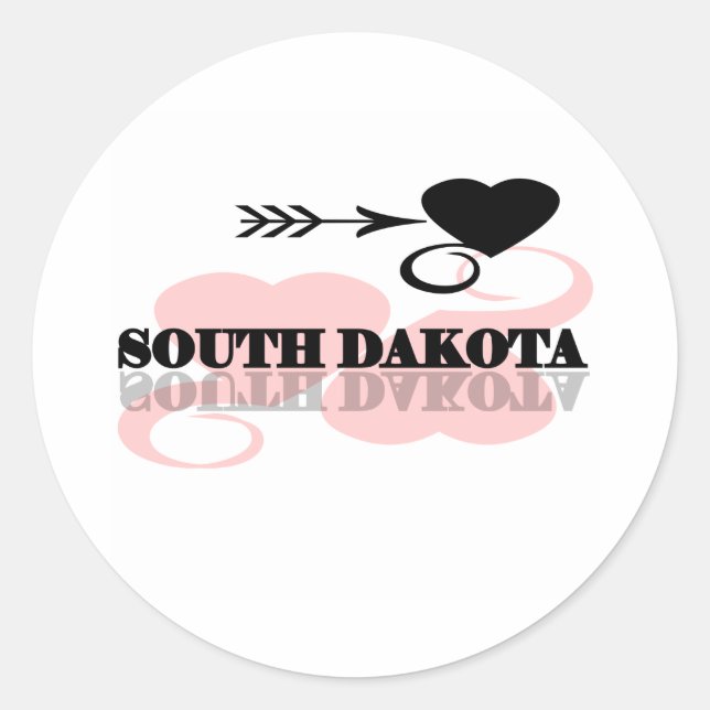 Pink Heart South Dakota Classic Round Sticker (Front)