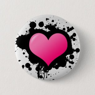 Pink Heart splatter Button