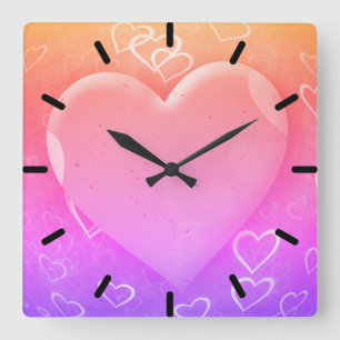 Pink Heart Square Wall Clock
