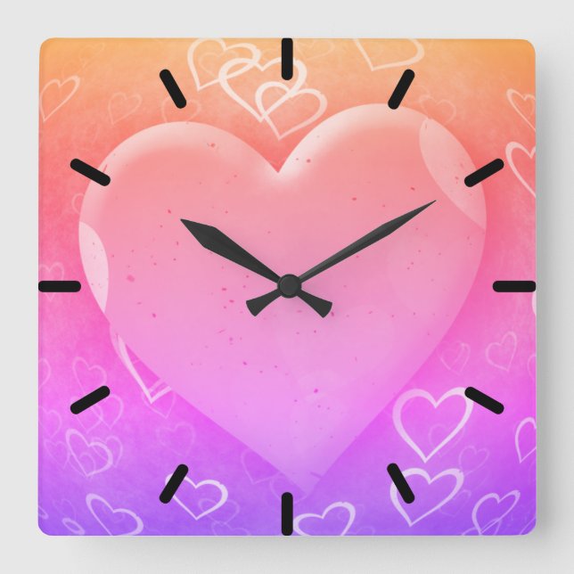 Pink Heart Square Wall Clock (Front)