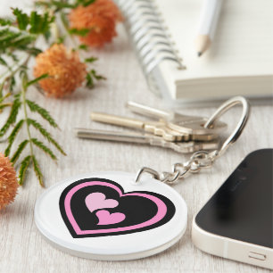Pink Heart Sticker. Key Ring