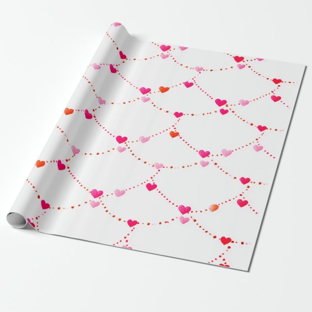 Pink Heart String Wrapping Paper | Valentine |Baby (Unrolled)