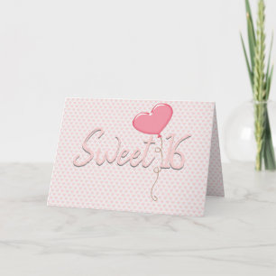 Pink Heart Sweet 16 Birthday Balloon Card