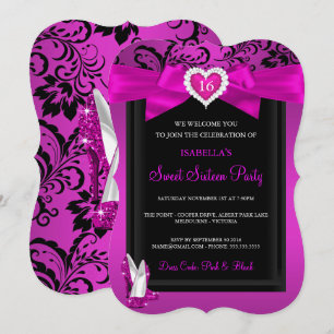 Pink Heart Sweet 16 Birthday Party High Heels Invitation