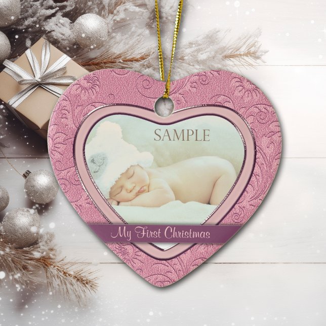 Pink Heart Swirl Baby First Christmas Ceramic Tree Decoration (Creator Uploaded)