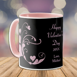 Pink Heart Swirl Glitter Valentine's Day Mug