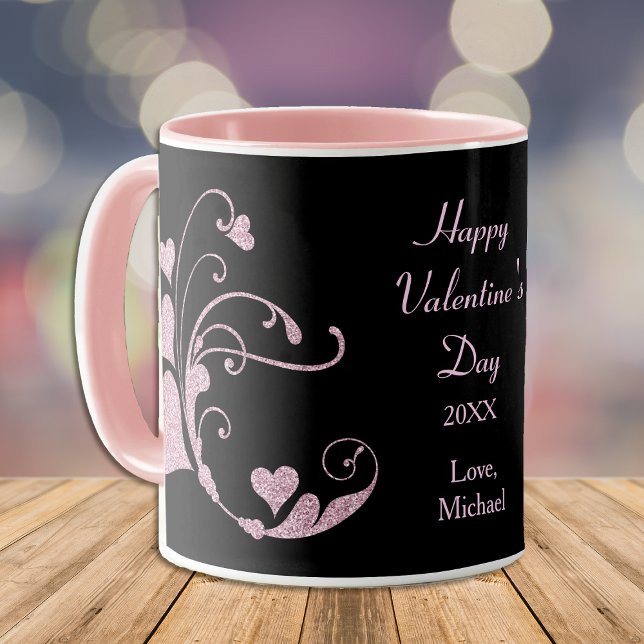 Pink Heart Swirl Glitter Valentine's Day Mug (Creator Uploaded)