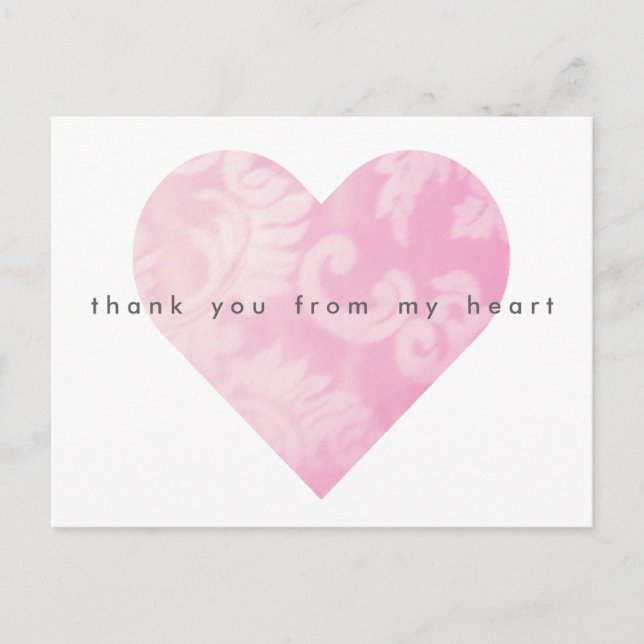 Pink Heart Thank You Postcard Customisable (Front)