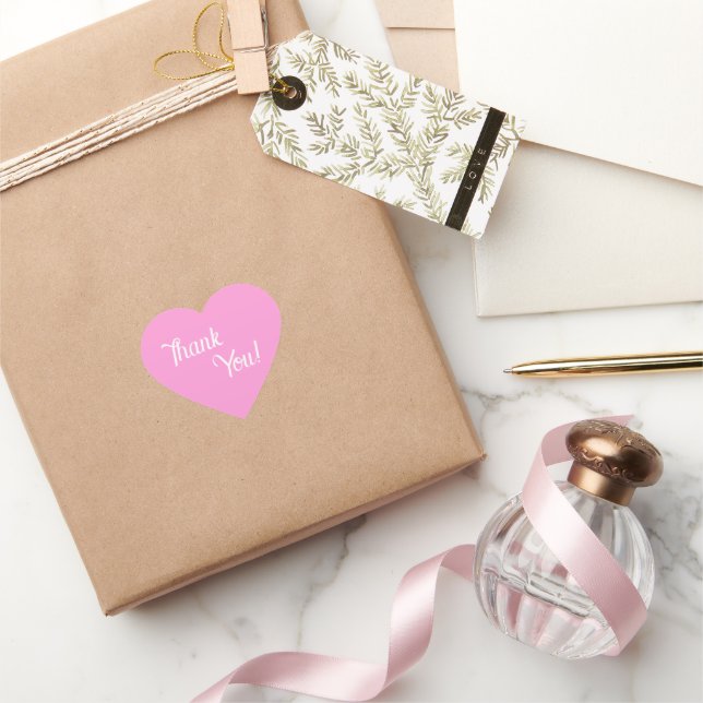 Pink Heart Thank You Script Favour Stickers (Gifting)