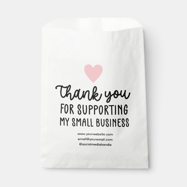 Pink Heart Thank You Supporting Small Business Favour Bag (Front)