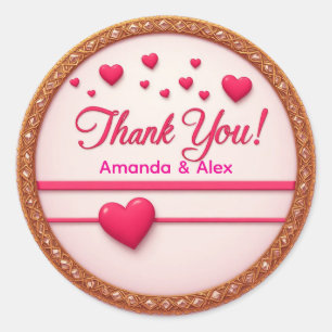 💖 Pink Heart Thank You Wedding Favour 💖 Classic Round Sticker