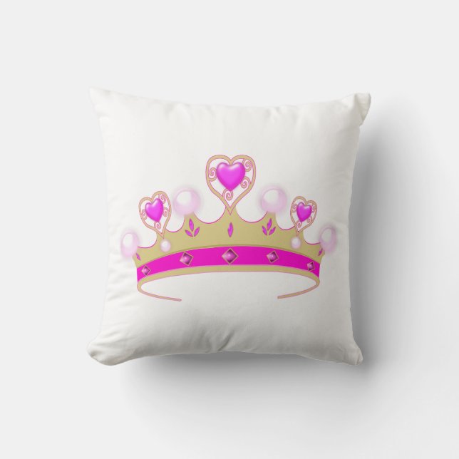 Pink Heart Tiara Throw Pillow (Front)