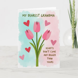 Pink Heart Tulips Grandma Card