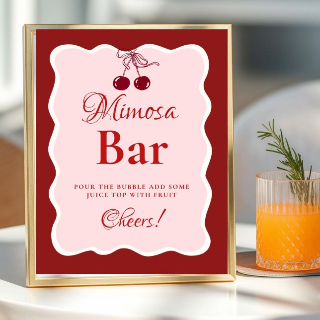 Pink Heart Valentine Bachelorette Mimosa Bar  Sign (Creator Uploaded)