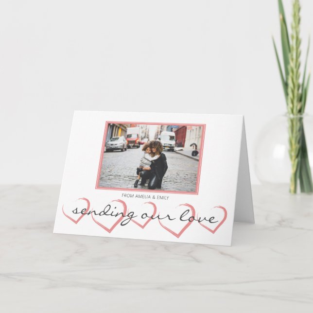 Pink Heart Valentine`s Day Photo Holiday Card (Front)