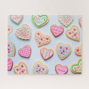 Pink Heart Valentine's Day Love Cookies Jigsaw Puzzle