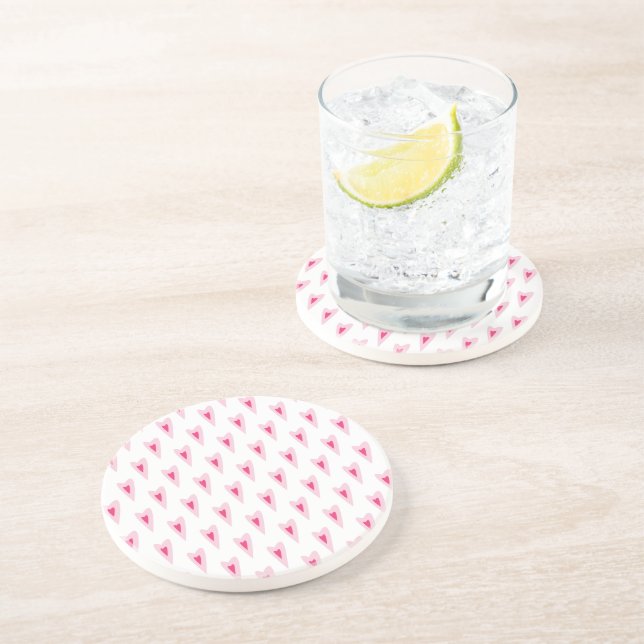Pink Heart Valentines Water Bottle Coaster (Side)