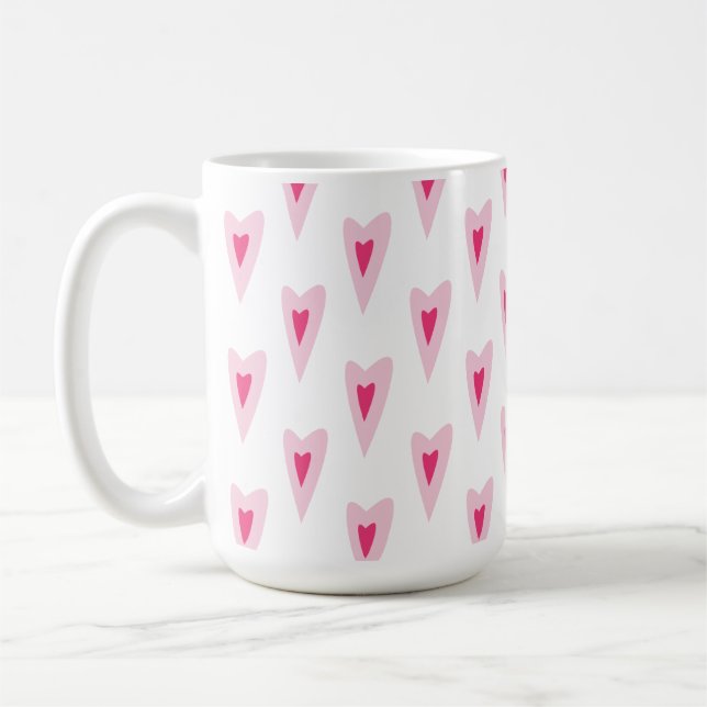 Pink Heart Valentines Water Bottle Coffee Mug (Left)