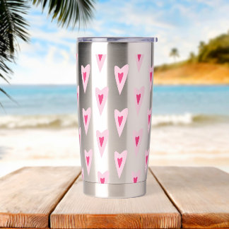 Pink Heart Valentines Water Bottle Insulated Tumbler