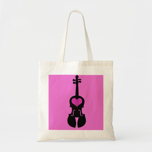 Pink Heart Violin Tote Bag (Front)
