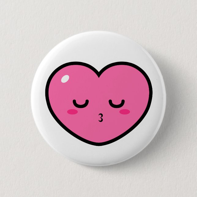 Pink Heart Waiting For a Kiss 6 Cm Round Badge (Front)
