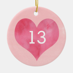 Pink Heart Watercolor 13th Birthday   Ceramic Orna Ornament