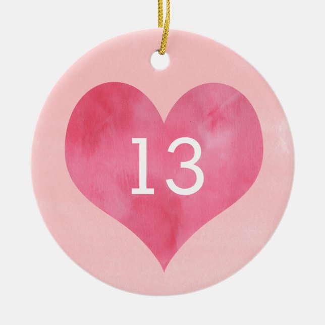 Pink Heart Watercolor 13th Birthday    Ceramic Ornament (Front)