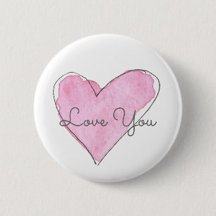Pink Heart Watercolor Love You Sweet Keepsake 6 Cm Round Badge