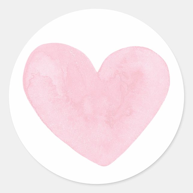Pink heart watercolor. Valentine. Romantic wedding Classic Round Sticker (Front)