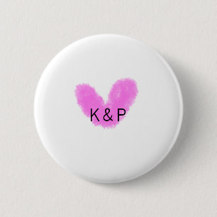 Pink heart wedding couple name letter monogram rom 6 cm round badge