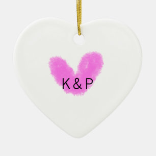 Pink heart wedding couple name letter monogram rom ceramic ornament