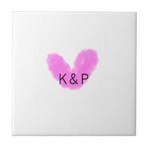 Pink heart wedding couple name letter monogram rom ceramic tile