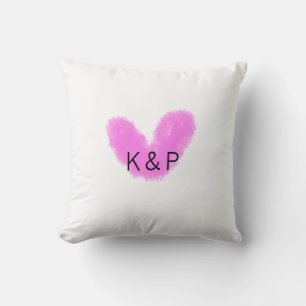 Pink heart wedding couple name letter monogram rom cushion