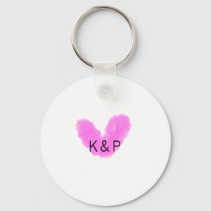 Pink heart wedding couple name letter monogram rom key ring