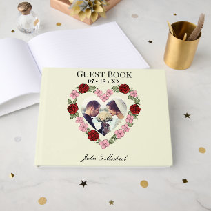 Pink Heart Wedding Guest Book on cream background